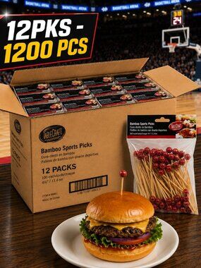 1200ct Tablecraft  4.5" Bamboo Basketball Party Picks – Appetizer Skewer 12pks